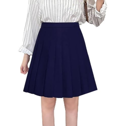 ZHANCHTONG Women's High Waist A-Line Pleated Mini Tennis Skirt — Midi-navy