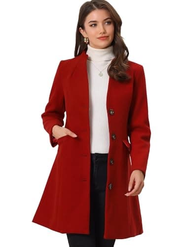 Allegra K Women's Elegant V-Neck Winter Overcoat — Dark Red