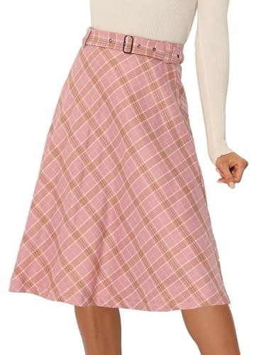 Allegra K Women's Vintage Tartan A-Line Midi Skirt — Light Pink