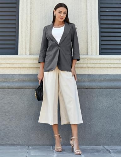 IDEALSANXUN Women's Lightweight Linen Blazer Jackets 3/4 Sleeve Spring Summer