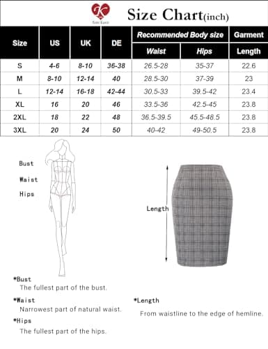 Elastic Waist Stretchy Plaid Pencil Skirt for Women by Kate Kasin