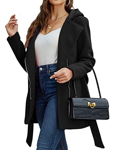 Bellivera Women's Wool Blend Winter Trench Coat — Black Coat