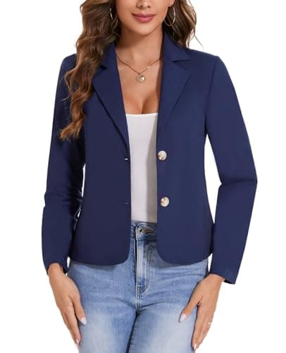 MintLimit Linen Blazer for Women Lightweight Casual Work Jacket — Navy Blue