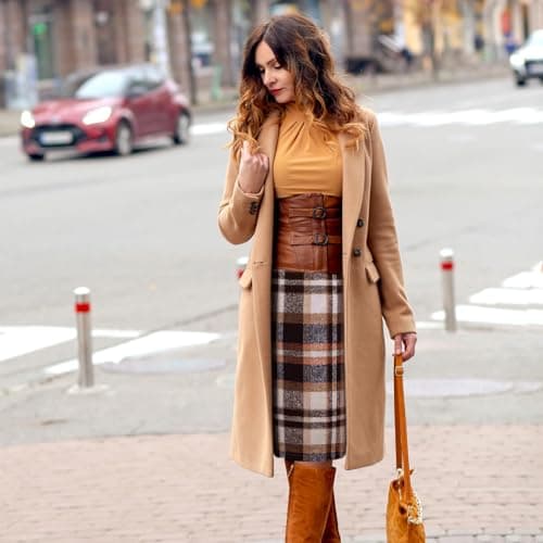 2-Pack Women's Wool Plaid Midi Skirts for Fall/Winter 2024