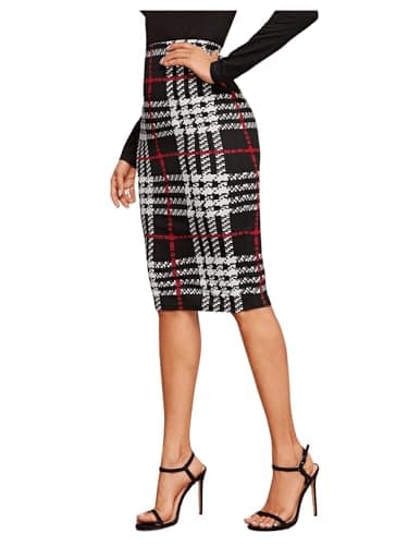 Floerns Women's Plaid Print High-Waisted Knee-Length Bodycon Pencil Skirt