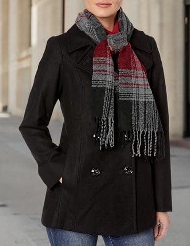 Women's Plus-Size LONDON FOG Double Breasted Peacoat with Scarf