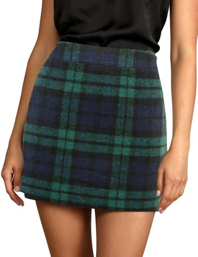 Women's Wool Plaid Mini Skirt with Elastic Waist for Fall and Winter