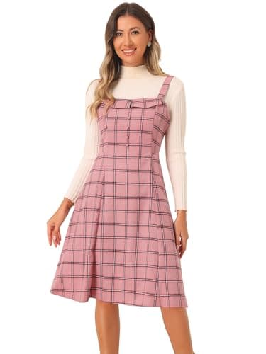 Women's Plaid A-Line Overall Dress — Pink
