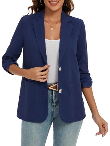 MINTLIMIT Cotton Linen Blazer for Women Work Casual (Navy, Size 2XL)