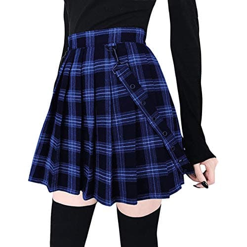 ChouYaTou Women's Cool Sweet A-Line Pleated Mini Skirt — Blue