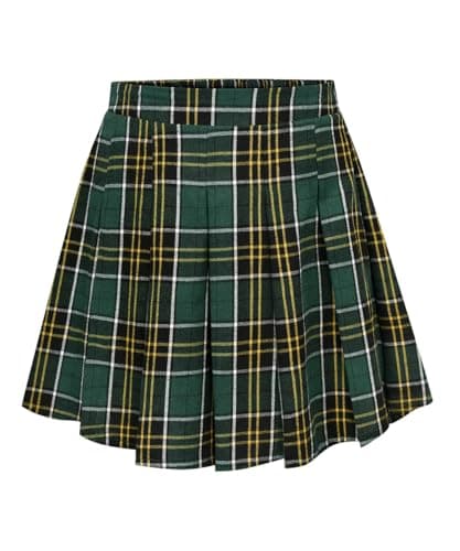 RITERA Plus Size Flared Casual Mini Skater Skirt/Pleated Plaid XL-5XL — A02-green Yellow