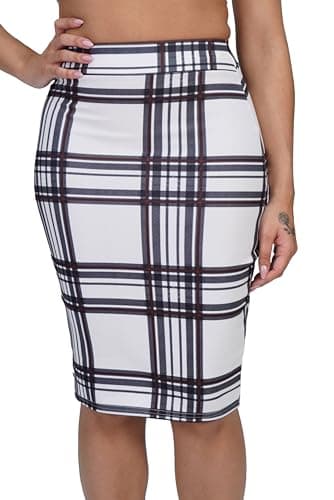 Pretty Print High Waist Pencil Skirt Size 4-18 — White Check