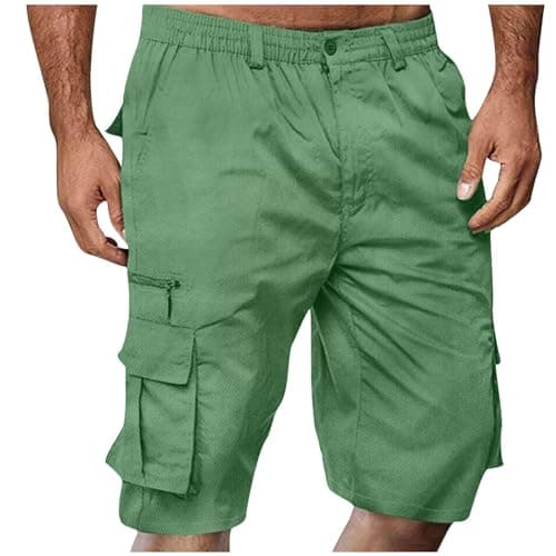 2024 Summer Mens Elastic Waist Cargo Shorts with Pockets — 04-green