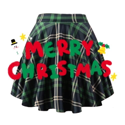 PUKAVT Women's A-Line Mini Flared Stretchy Skater Party Skirt — Green Plaid
