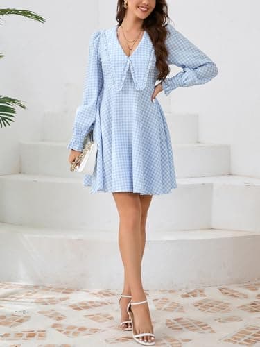 IDEALSANXUN Plaid Long Sleeve Sundress for Women