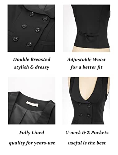 Belle Poque Women's Double Breasted Waistcoat with Vintage Lapel Collar & 2 Pockets