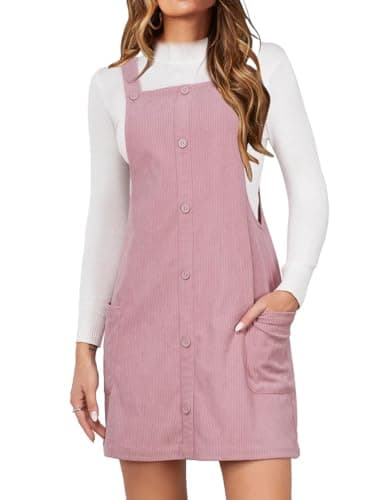 IDEALSANXUN Women's Pockets Corduroy Button Down Overall Dress