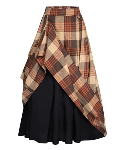 Scarlet Plaid High-Waist Skirt for Women with Pockets — Orange Coffee