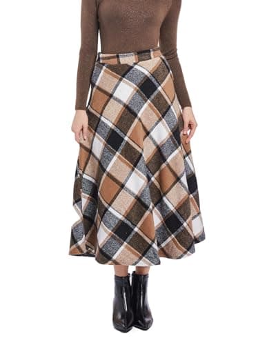 Vintage Wool Plaid Skirt for Women Fall Winter — Khaki 2