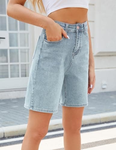 TOSATISFINE Women's High-Waisted Stretch Jean Shorts