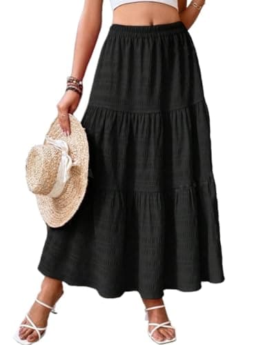 IDEALSANXUN High Waisted Elastic Pleated Maxi Skirt — Black