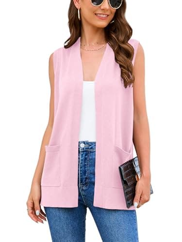Veryoung Women's 2025 Sleeveless Knit Cardigan Vests with Cozy Pockets (S-3XL) — A10-pink-sleeveless