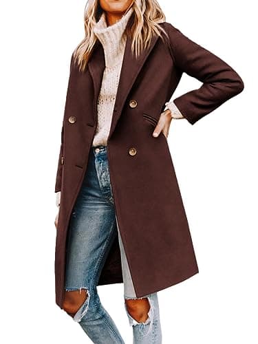 Yousify Women's Double Breasted Wool Blend Pea Coat — 12-brown
