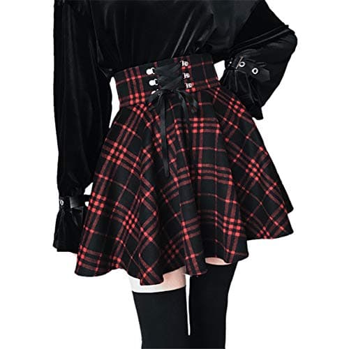 YANOOLH Women's Plaid A-line School Skirt