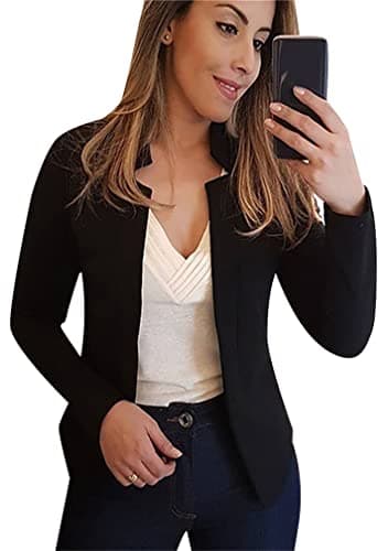 BOFETA Women's Lightweight Long Sleeve Open Front Business Blazer — Black