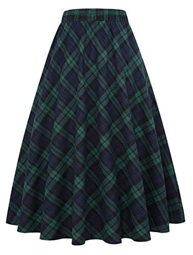 Women's Plaid A-line Midi Pleated Skirt