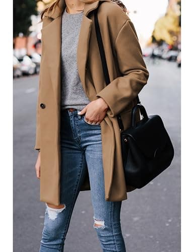 Hooever Women's Notched Lapel Wool Coat Pea Blazer Jacket