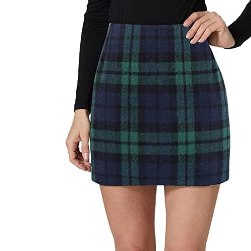 SSPalu High Waisted Plaid Mini Skirts for Women Winter Bodycon — Dark Green