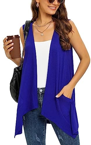 Veryoung Women's Lightweight Floral Long Sleeve Cardigan with Pockets — C11-royal Blue-sleeveless