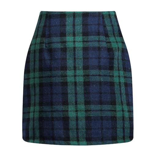 Women's High Waist Plaid Mini Wool Pencil Skirt