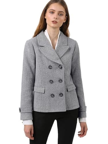 Allegra K Women's Notched Lapel Double Breasted Pea Coat