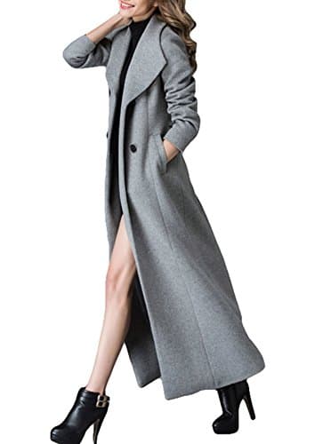 PENER Women's Classic Long Wool Trench Coat Winter Thick Double Breasted Jacket — Gray Long- Style 2
