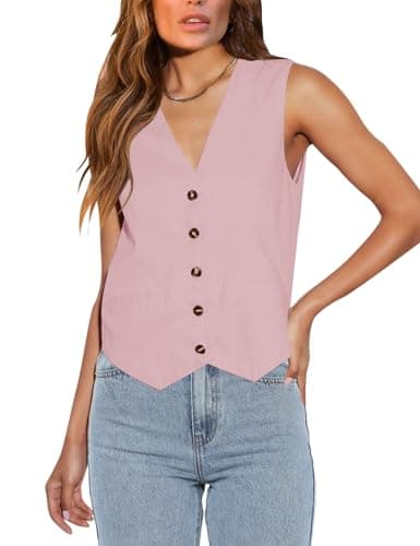 Floral Find Women's Casual Sleeveless V-Neck Business Vest with Pocket — Pink