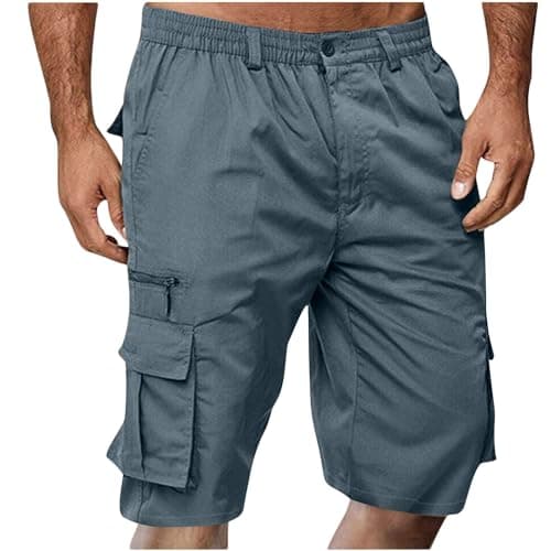 2024 Summer Mens Elastic Waist Cargo Shorts with Pockets — 03-blue