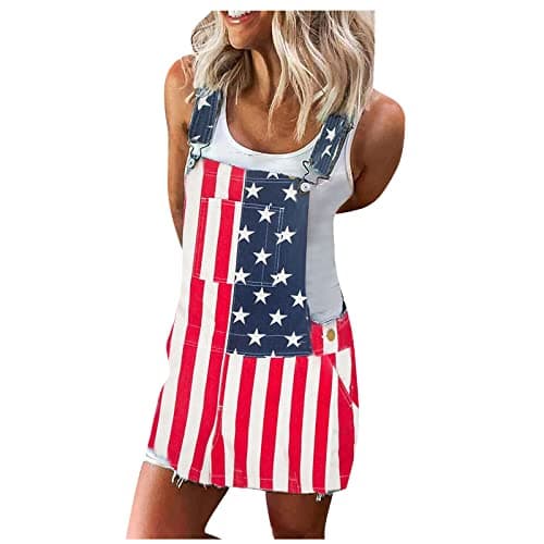 HXHYQKP Classic Denim Adjustable Strap Overall Dress with Suspender Skirt — Red