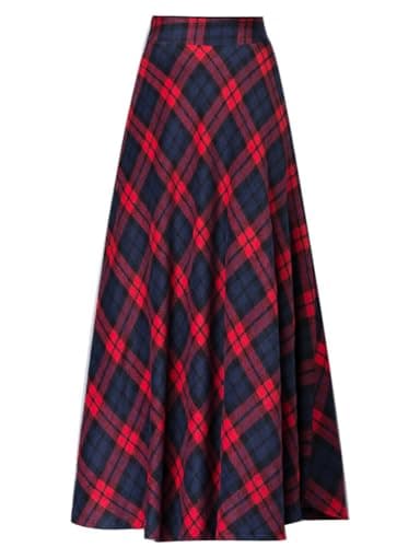 SUNYUESTAR Warm Elastic Plaid A-Line Long Skirt for Women