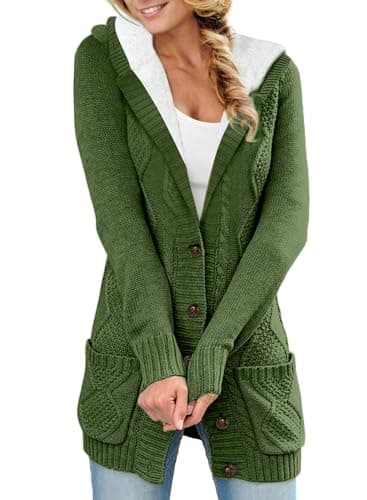 Sidefeel Women's Hooded Fleece Cardigan Winter Coat with Pockets — Hooded Light Green
