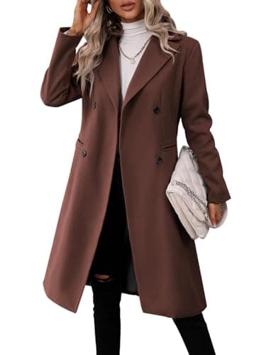 Danedvi Women's Slim Fit Double Breasted Pea CoatWinter Jacket — Coffee