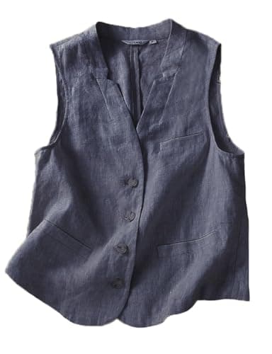 Lightweight Linen Vest for Women: Casual Sleeveless Blazer for Spring/Summer — Navy