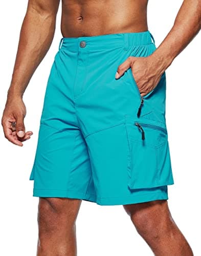 Men's Pudolla Quick-Dry Hiking Cargo Shorts with Multi Pockets for Camping and Travel — Waterfall