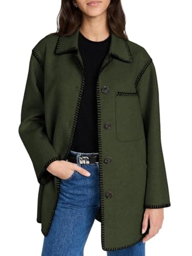 Yousify Women's Mid Length Wool Pea Coat Casual Winter Jacket — Army Green