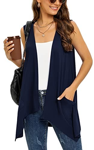 Veryoung Women's Lightweight Floral Long Sleeve Cardigan with Pockets — C04-navy_blue-sleeveless
