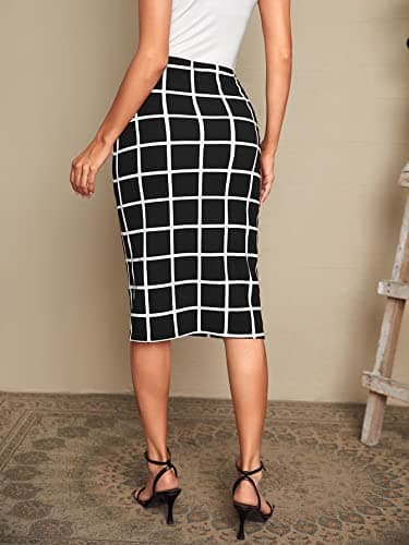 Floerns Women's Plaid High Waist Knee-Length Bodycon Skirt