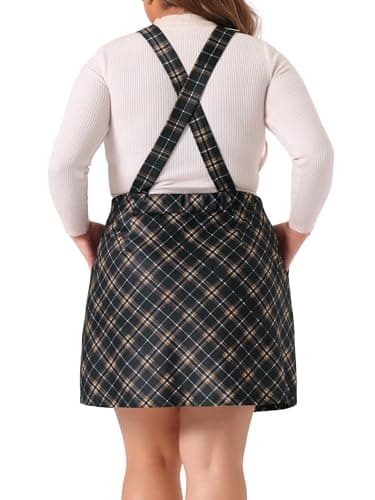 Agnes Orinda Plus Size Adjustable Straps Vintage Plaid Pinafore Dress