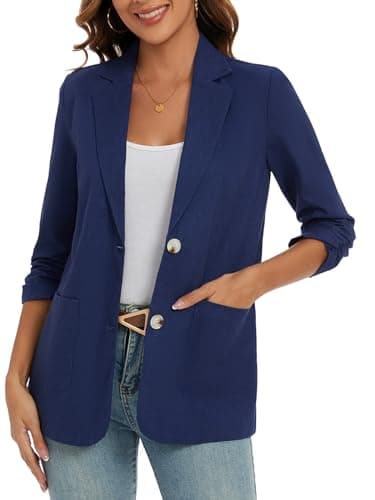 MINTLIMIT Cotton Linen Blazer for Women Work Casual (Navy, Size 2XL)