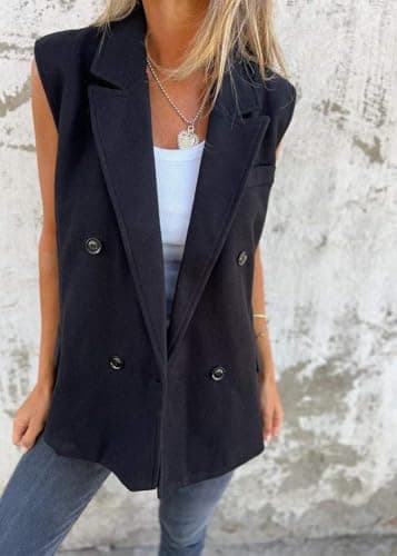 IDEALSANXUN Women's Long Sleeveless Vest Trench Coat Suit Jacket